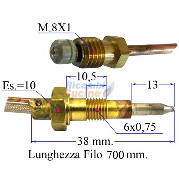 termocoppia per piano cottura valvolato - varie marche 700 mm. - Ricambi  Elettrodomestici - Bruciatori Spartifiamma Piattelli